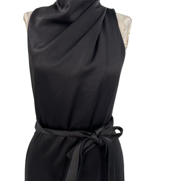 Halston Heritage Draped Neck Satin Gown Dress Midi Sleeveless Black Size 2‎ - Picture 3 of 12
